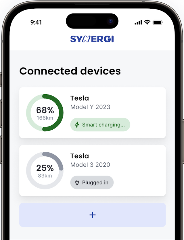 Mobile app home screen with teslas